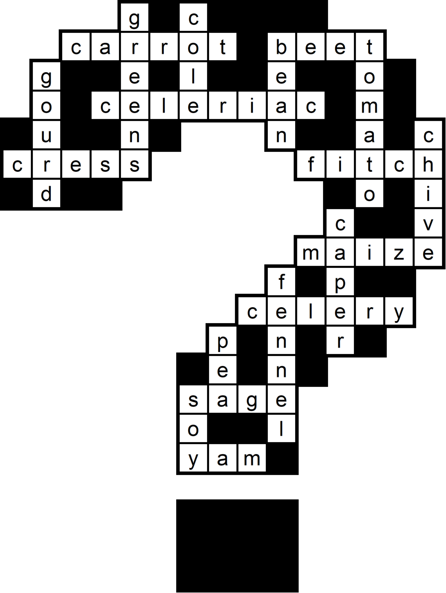 image of crossword puzzle solution corresponding to this month's newsletter