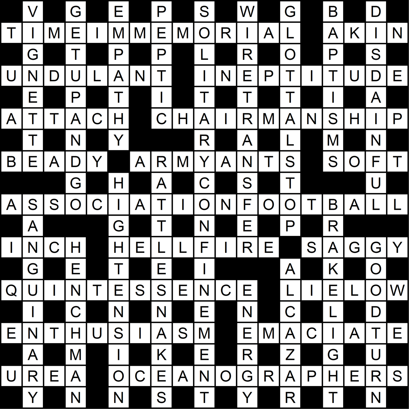 image of crossword puzzle solution corresponding to this month's newsletter