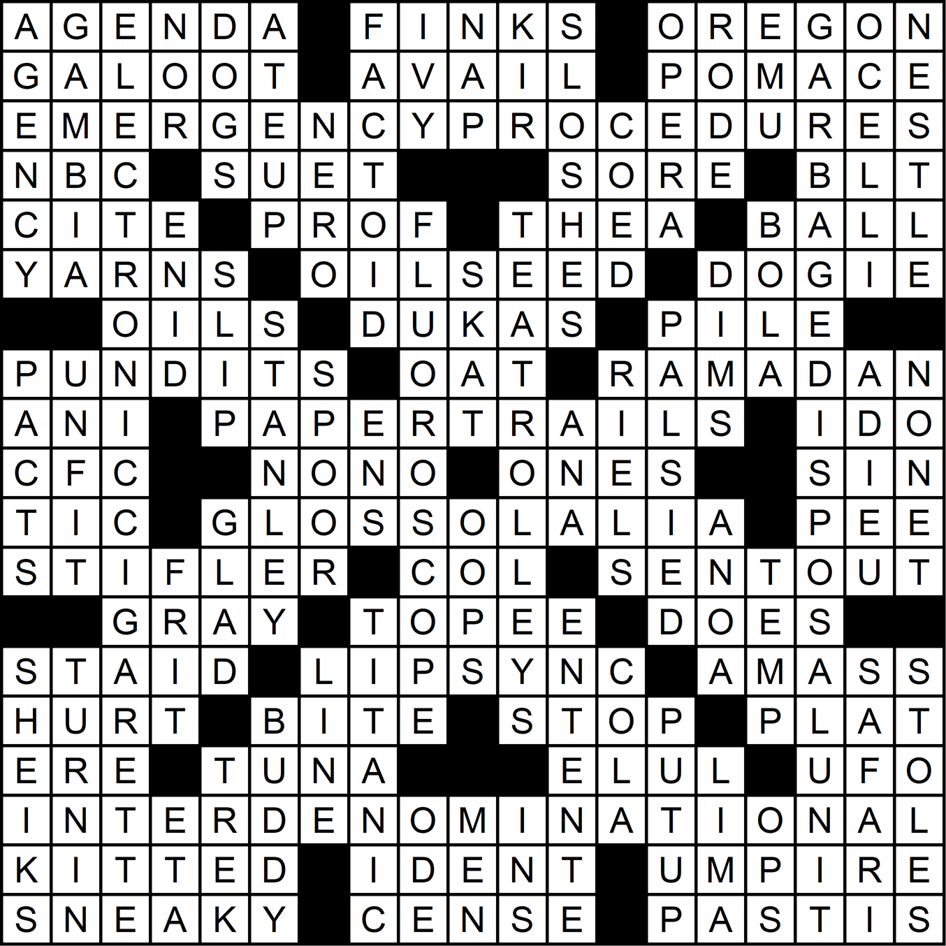 image of crossword puzzle solution corresponding to this month's newsletter