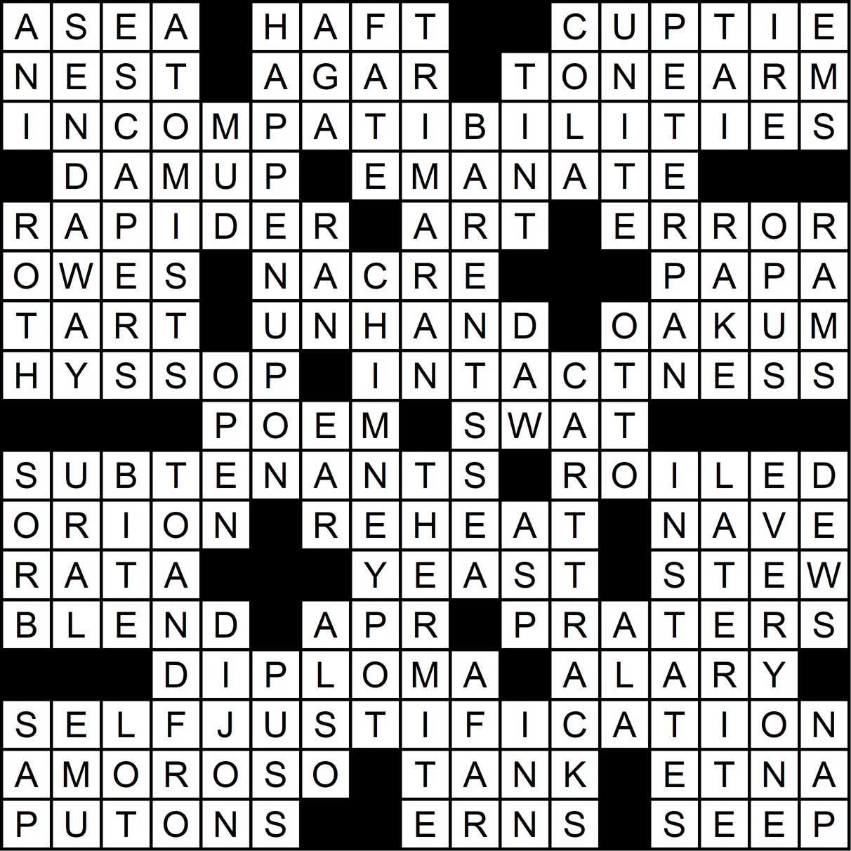 image of crossword puzzle solution corresponding to this month's newsletter