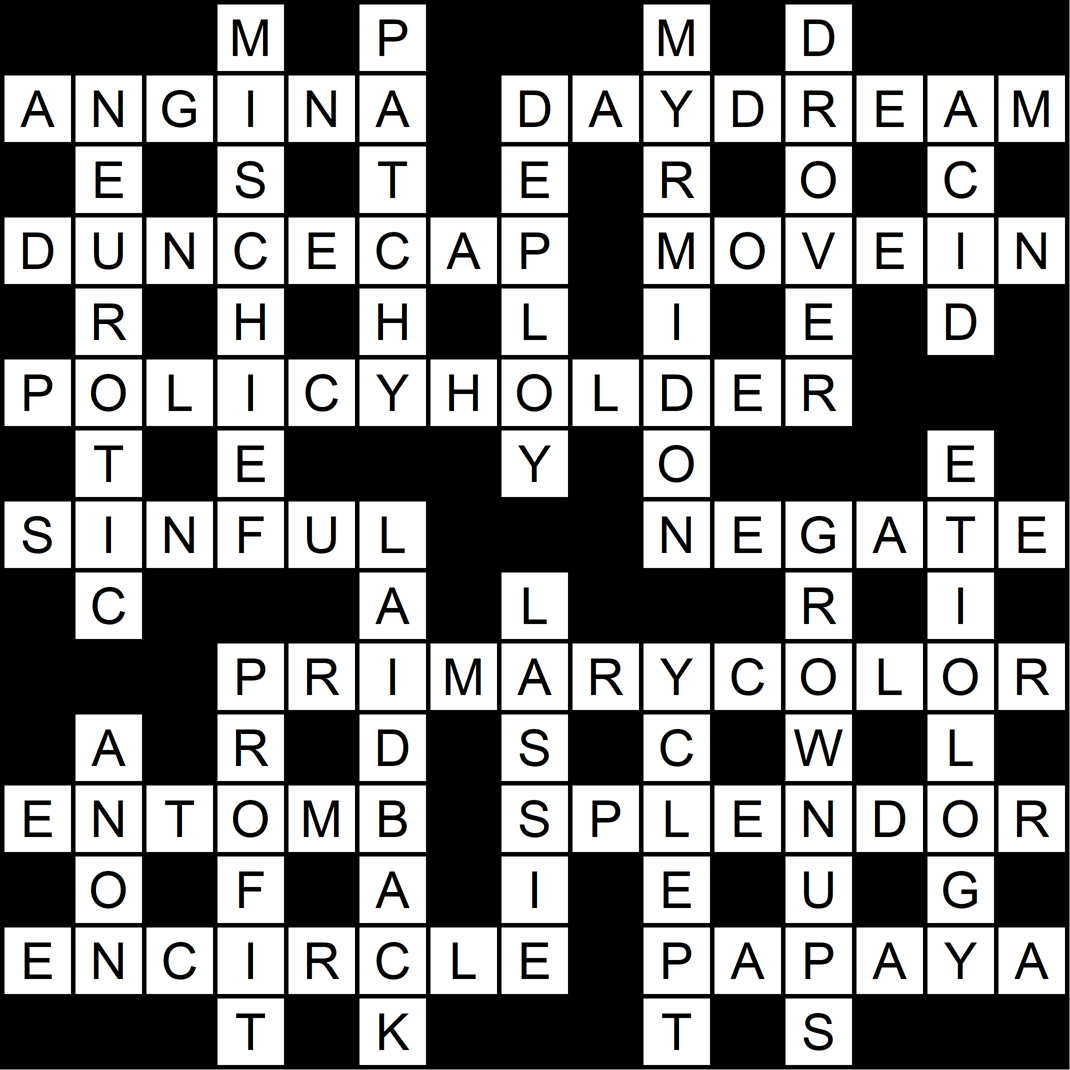 image of crossword puzzle solution corresponding to this month's newsletter