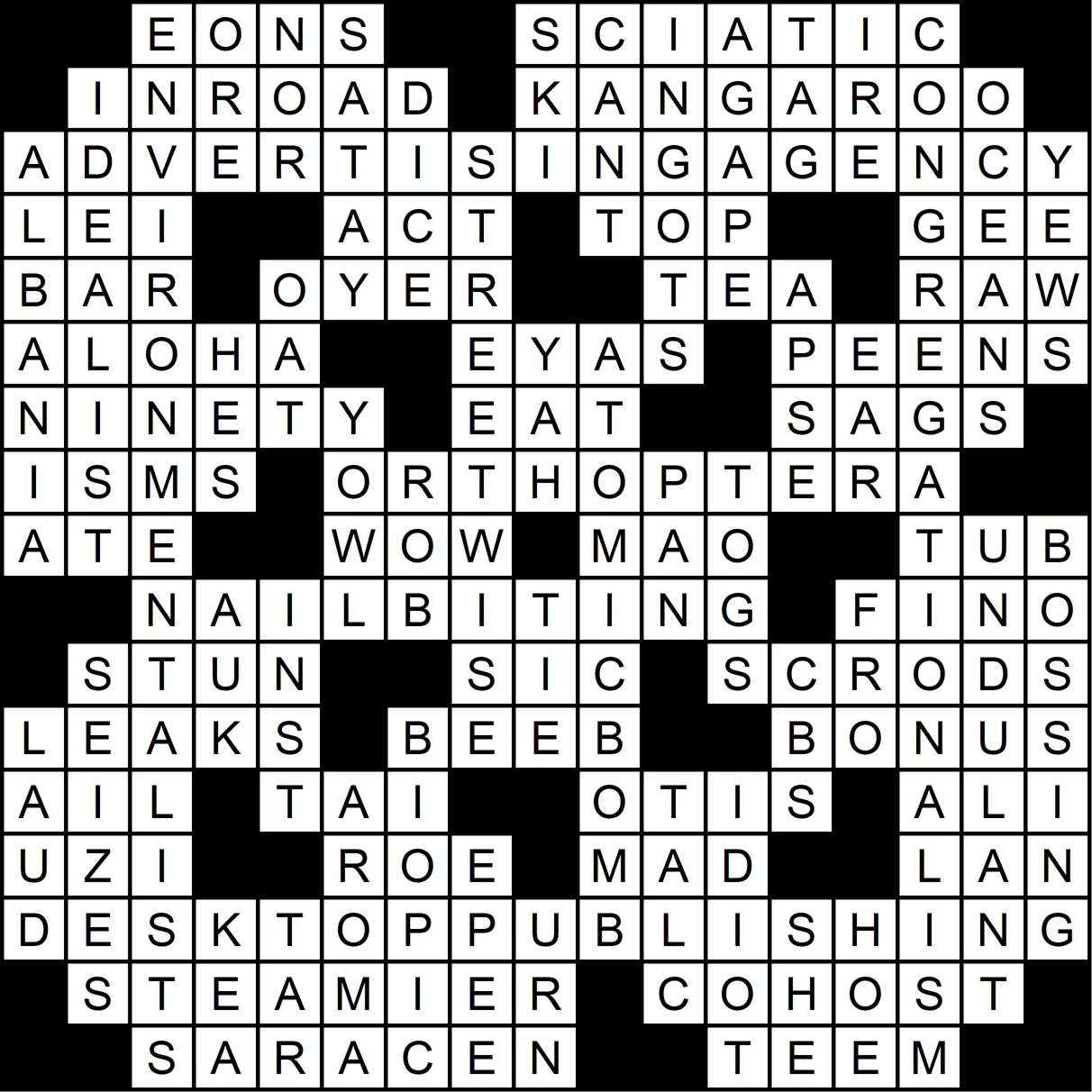 image of crossword puzzle solution corresponding to this month's newsletter
